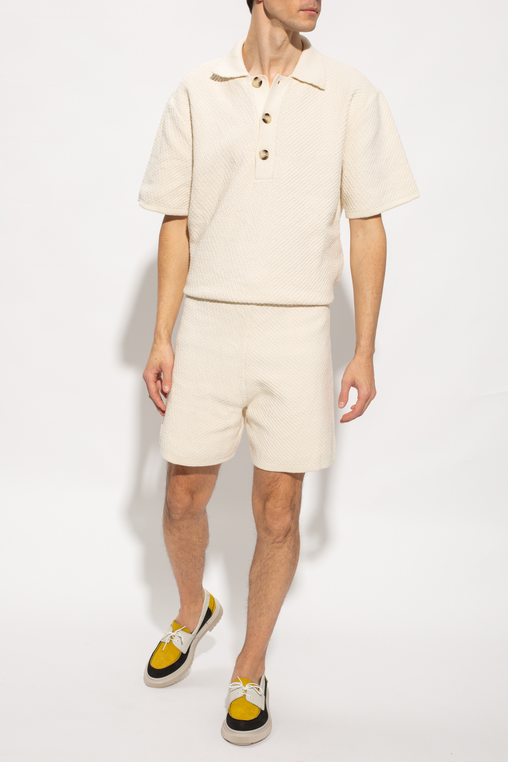 トップス MESH POLO COCONUT MILK S MAISON KITSUNÉ Bold Fox Head Patch Oversized Polo Shirt in